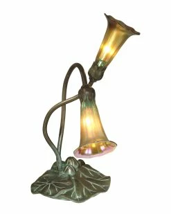 Promo β Dale Tiffany Gold Lily 2-Light Hand Blown Art Glass Bronze Accent Table Lamp Home Table & Desk Lamps π