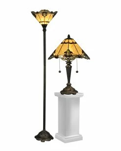 Deals 💯 Dale Tiffany Brena Table & Floor Lamp Set Home Table & Desk Lamps ⌛