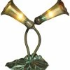 Coupon 👏 Dale Tiffany Gold Lily 2-Light Hand Blown Art Glass Bronze Accent Table Lamp Home Table & Desk Lamps 🧨