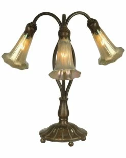 Best Sale 🎁 Dale Tiffany 3-Light Gold Lily Hand Blown Art Glass Bronze Accent Lamp Home Table & Desk Lamps ⭐
